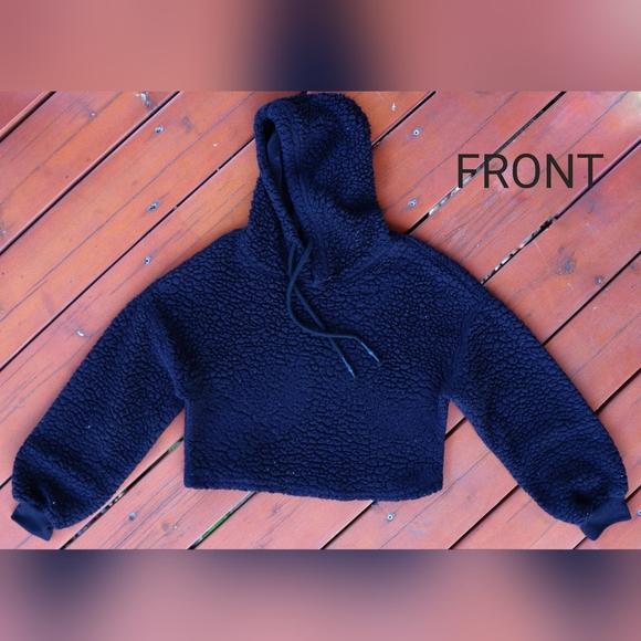 Shein Black Cropped Fuzzy Hoodie Size Small - Picture 2 of 2